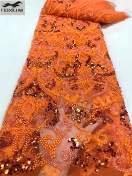 Madison 2022 Najnovšie Nigéria Čipky Textílie Na Svadby, Kráľovská Modrá 3D Ručné Ťažké Postupnosť Korálkové Čipky Tkaniny Materiály Svadobné