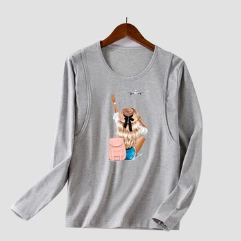 Materskej T-shirts Ošetrovateľskej Trend Roztomilý Kreslený Tlač Dojčenie Zábavné Dlhý Rukáv Tehotné Ženy Graphic Tee Tehotenstva Topy