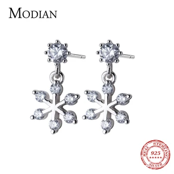 Modian Nový Dizajn snehová Vločka s jasnými CZ Drop Náušnice pre Ženy Kórea Módne Visieť Náušnice 925 Stelring Strieborné Šperky