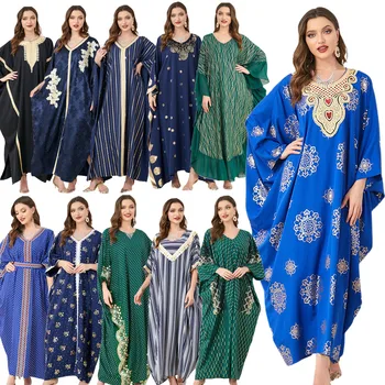 Moslimské Ženy Abaya Eid Mubarak Voľné Maxi Šaty Turecko Kaftan Dubaj Arabský Islam Oblečenie Župan Femme Jilbab Marocký Kaftane Šaty