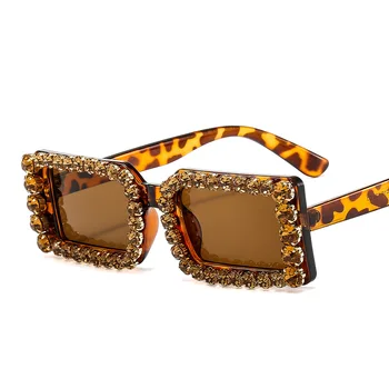 Móda Malé Námestie Rámom slnečné Okuliare Značky Dizajnér Ručné Diamond-pokrytej Luxusné Slnečné Okuliare Muži /Ženy Jazdy Okuliare Obrázok 2