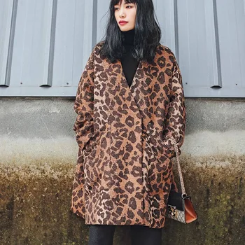 Módne Zimné Oblečenie pre Ženy Ísť Von Hrubé Vlnené Sako Originálne Retro Veľké Leopard Dlhá Srsť Vlny Kabát Ženy Zmesi