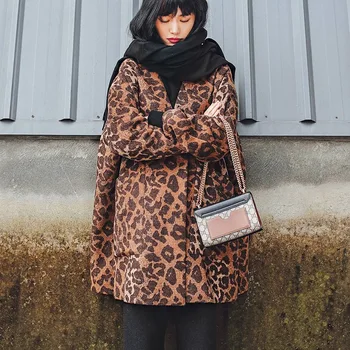 Módne Zimné Oblečenie pre Ženy Ísť Von Hrubé Vlnené Sako Originálne Retro Veľké Leopard Dlhá Srsť Vlny Kabát Ženy Zmesi Obrázok 2