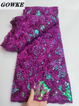 Najnovšie Afriky Velvet Sequined Čipky Textílie 2022 Vysokú Kvalitu Výšivky Francúzsky Oka Flitrami Textílie Nigérijský Pre Svadobné Šaty Obrázok 2