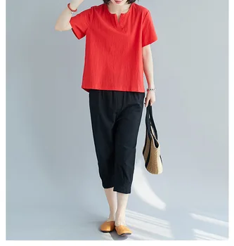 Najnovšie Bielizeň Bavlna Top Ženy-Krátke rukávy T-shirt Letné Voľné Farbou Pohodlné Ženská Blúzka V Krku Lady Oblečenie
