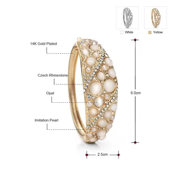 Neoglory českej Drahokamu Opal Imitácia Perly Klasická Móda Bangles Náramok pre Ženy Strany Šperky Súčasnosti QC4 Obrázok 2