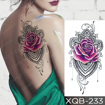 Nepremokavé Dočasné Tetovanie Nálepky Fialová Ružová Čiara Ruže Kvet Flash Tetovanie Totem Srdce Body Art Rameno Falošné Rukáv Tetovanie Ženy Obrázok 2