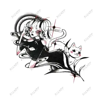 Nepremokavé Dočasné Tetovanie Nálepky Krásne Biela Mačka Anime, Komiksu Sexy Dievča Moon Star Falošné Tetovanie Flash Tatto pre Ženy Muži Obrázok 2