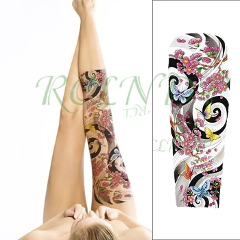 Nepremokavé Dočasné Tetovanie Nálepky vlna vzor slivka kvet, motýľ plný rameno veľké falošné tatto flash tetovanie pre mužov, ženy, dievča
