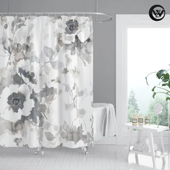 Nepremokavé Sprchový Záves Vytlačené Čínsky Štýl, Atrament Kvet Polyester Kúpeľňa Opony Líniové Domova