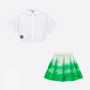 NIGO Dievčatá v Lete Krátke Biele Tričko-Line Zelená Sukňa Vyhovovali #nigo39471