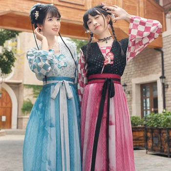 Nové Vylepšené Hanfu Oblek Pre Ženy, Dospelých, Denné Oblečenie Čínske Tradičné Oblečenie Tang Blue/Pink Hanfu Kostýmy DQL7873