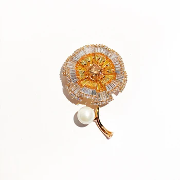 Nový kórejský Luxusné Double-layer Slnečnice Brošňa Pin s Pearl Módne Cubic Zirconia Ženy Kolíky Brošne Sako Šperky