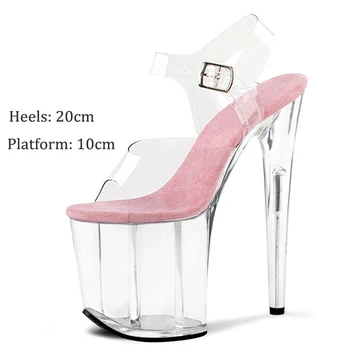 Nový Sexy 20 CM Super Vysoké Podpätky Platformu Crystal Topánky 8 cm Vysoká Päty Topánky Fashion Model Tanečné Topánky Fetish Sandále Obrázok 2