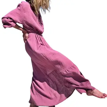 Očarujúce Maxi Šaty s Vysokým Pásom Anti-obaľovanie Elegantné Šaty Veľké dolný lem Farbou Elegantné Dovolenku Šaty Obrázok 2