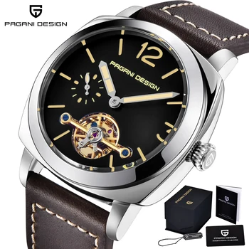 PAGANI Dizajn Muži Mechanické náramkové hodinky 2021Top Značky Luxusné Automatické Hodinky 45mm Tourbillon Dial Nepremokavé Svietiace Hodiny