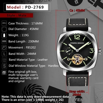 PAGANI Dizajn Muži Mechanické náramkové hodinky 2021Top Značky Luxusné Automatické Hodinky 45mm Tourbillon Dial Nepremokavé Svietiace Hodiny Obrázok 2