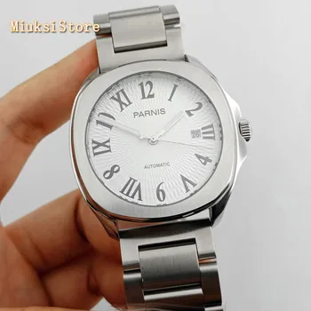 Parnis 40 mm mens top mechanické hodinky zafírové sklo biele dial dátum Miyota automatický pohyb pánske náramkové Hodinky
