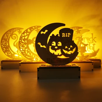 PATMATE Halloween Tekvica LED Nočné Svetlo Dekorácie, Lampy Domova 2022 Halloween Party Dekorácie, Drevené Svetlá Ornament