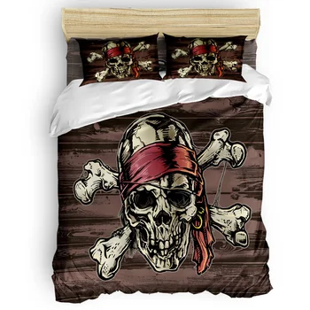 Pirate Skull Vzor Abrahám Narodeniny 3 Dielna Posteľná Bielizeň Sady Deka Kryt Posteľná Bielizeň 4 Ks Obliečky Sady Polyester Textílie