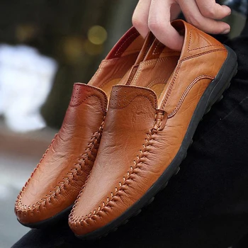 Plus Veľkosť Kožené Topánky pre Mužov, Luxusné Značky Brown Black Pošmyknúť na Bežné Jazdy Topánky Non -slip-Byty, Obchodné Formálne Šaty Topánky