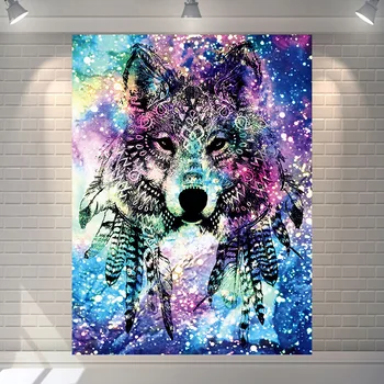psychedelický vlk gobelín hviezdna stene visí koberec drop shipping stenu spálne deka Obrázok 2