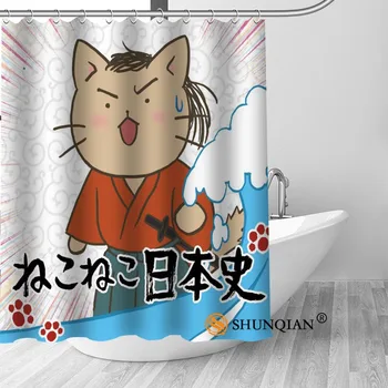PY008 Hot Vlastné Japonských kreslených mačka Sprchové Závesy Polyester Kúpeľňa Záclony S Hákom Vaňa Opony Kúpeľňa Decor Obrázok 2