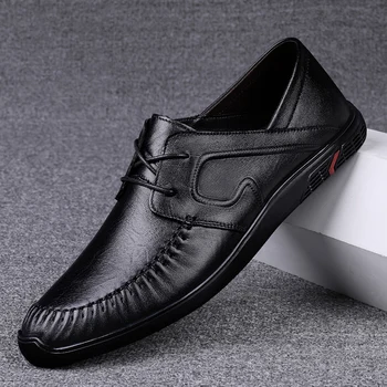 Pánske originálne kožené topánky mužov čipky čierne šaty topánky Business svadobné topánky mužov Oxfords čipky kolo prst bytov mužov topánky