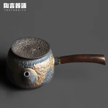 Rock keramiky samoopaľovacie drevená rukoväť strane rukoväť kanvica kameň vzor ručné retro keramiky Kung Fu čajový obrad čaj maker singl