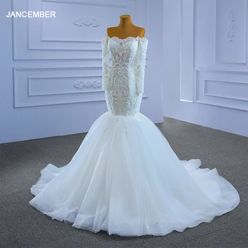RSM67353 svadobné šaty žien 2021 boho dlhý rukáv čipky vintage svadobné šaty rameno s perlami vestidos boda sirena