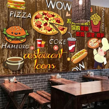 Ručne Maľované Západnej Reštaurácia Pizza, Hamburger Hot Dog Vlastné Nástenné Tapety Fast Food Shop Priemyselných Výzdoba Steny Papier