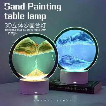 Sandscape Piesku LED Sandscape Svetlo Pohybujúce sa Pieskové Umenia 7 Farieb presýpacie Hodiny Nočné Osvetlenie Deep Sea 3D Zobrazenie Tečie, Dekorácie, Darčeky