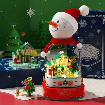 Santa Claus Rotujúce Svetlo House Music Box Vianočné Témy, Dekorácie pre Domov Model Tehly Blok Nastaviť Hračky pre Vianočný Darček