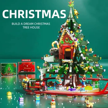 Santa Tree House Vlak Stavebné Bloky DIY Mesto Priateľmi Vianočné Rotujúce LED Svieti Music Box Tehly Hračky Pre Dieťa Vianočné Darčeky Obrázok 2