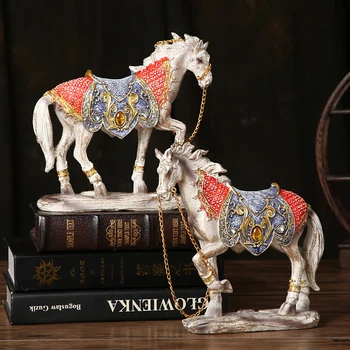 Starožitný Design Živice Pár Kôň Socha Drahokamu Nabíjačku Sochu Vojnového Koňa Výzdoba Paláca Ornament Darček a Remeselné Vybavenie