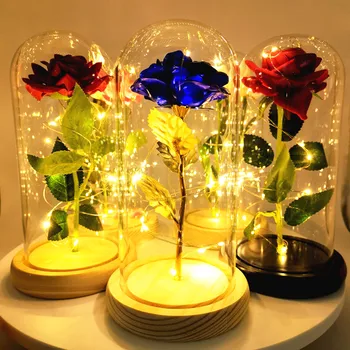 Svadobné LED Očarený Galaxy Rose Večný 24K zlatou Fóliou Kvet s Víla String Svetlá V Dome Vianoce, Valentína Darček