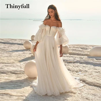 Thinyfull 2022 Jednoduché Dlhými Rukávmi Line Svadobné Šaty Milú Boho Princezná Nevesta Svadobné Prom Šaty Vestidos de fest