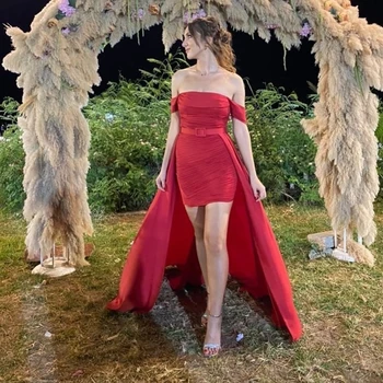 Thinyfull 2022 Sexy Prom Šaty Rameno, Červená Morská Víla Večerné Šaty Šaty Odnímateľný Vlak Saudská Arábia Duabi Plus Veľkosť