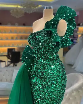 Tmavo Zelená Mermaid Party Jedného Pleca Luxusné Flitrami Luxusné Podlahy Loptu Šaty Súťaž Krásy Festival Štúdia Návrat Domov Custo Obrázok 2