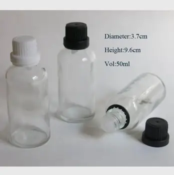 veľkoobchod 100PC 50ml jasné, sklenené fľaše s reduktorom kvapkadla a tamper zrejmé, veko, 50ml sklo jasné, esenciálny olej fľaše