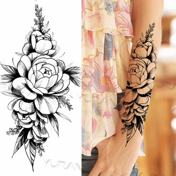 Veľké Kvetinové Dočasné Tetovanie Pre Ženy, Dievčatá Realistické Henna Dahlia Falošné Prívesok Tetovanie Nálepky Rameno Hrudníka Tatoos Letné Štýl Obrázok 2