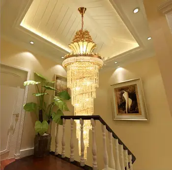 Veľké Zlaté Imperial K9 Krištáľový Luster pre Hotelové Haly Obývacia Izba, Schodisko Visí Prívesok Lampa Európskej Veľké Osvetlenie