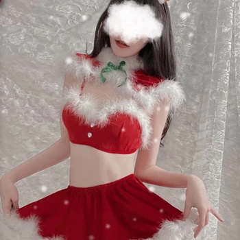 Vianočné Cosplay Kostýmy, Plyšové Oblečenie 4 Ks Hot Sexy Ženy Velvet Pokušenie Backless Luk Bielizeň, Nočný Klub Šatkou Jednotné Nové