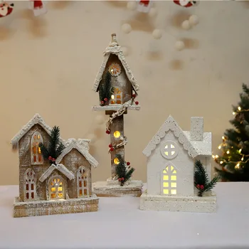 Vianočné Ozdoby Kabíny so Svetlami, Drevený Dom Snehu Street Light House Kabíne Strany Domova Scény Rozloženie Vianočné Darčeky