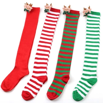 Vianočné Ozdoby Pruhované Ponožky Dlhé Pančuchy Vianočné Ozdoby Vysoké Ponožky pre Dievčatá Prekladané podkolienky navidad 2023 Noel