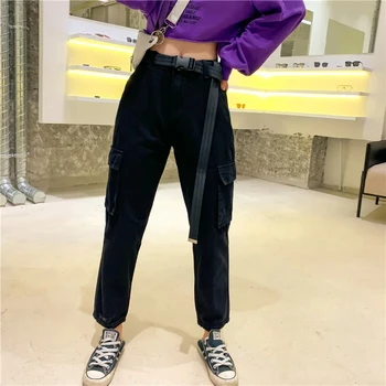 Vintage Veľké Vrecká Nákladu Džínsy Pevné Nadrozmerné Rovné Denim Nohavice Pre 95kg kórejský Bežné Priateľ Streetwear Kovboj Nohavíc Obrázok 2