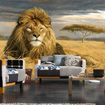 Vlastná veľkosť obývacej izby, spálne, lúky muž lev ručne maľované Afrických zvierat nástenná maľba olejová maľba, TV joj, steny papier