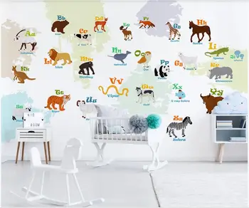 Vlastné nástenné 3d nástennú maľbu na stenu Cartoon animals 26 písmen detskej izby domova foto tapety v obývacej izbe