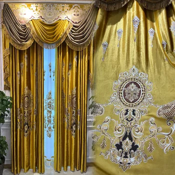 Vlastné opony Európskeho barokového paláca, luxusné zlaté hrubé zamatovou látkou zatmenie opony tylu záclonka prikryť C1006