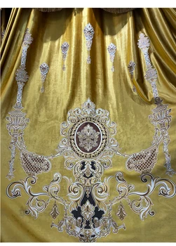 Vlastné opony Európskeho barokového paláca, luxusné zlaté hrubé zamatovou látkou zatmenie opony tylu záclonka prikryť C1006 Obrázok 2